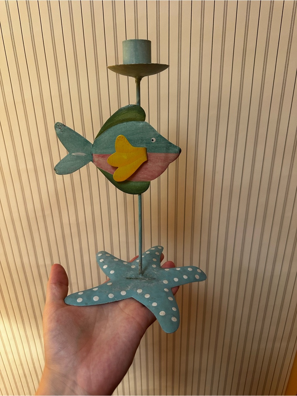 Vintage Studio Nova Metal Fish Taper Candle Holder Starfish Base Barrier Reef